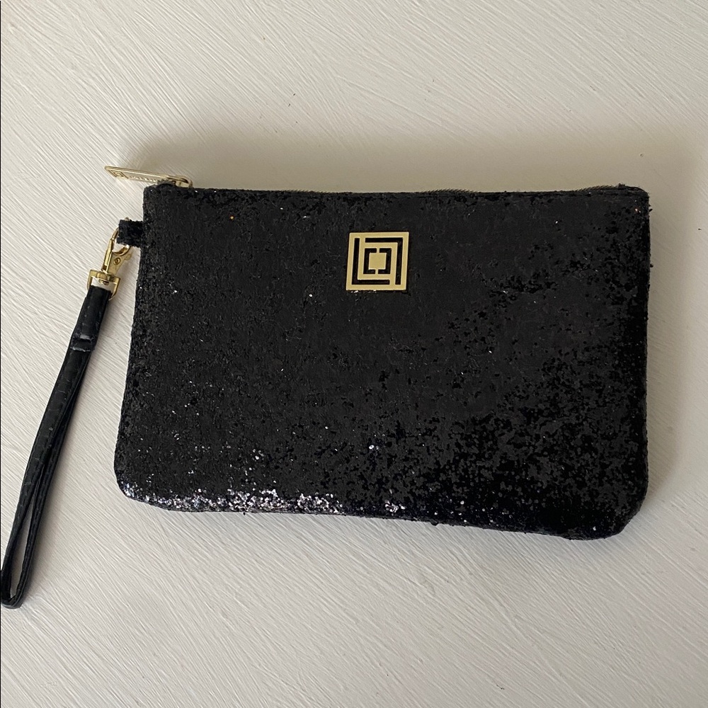 Liz Claiborne Black Glitter Shimmer Large Wristlet Like New with Phone Charger - Picture 4 of 17
